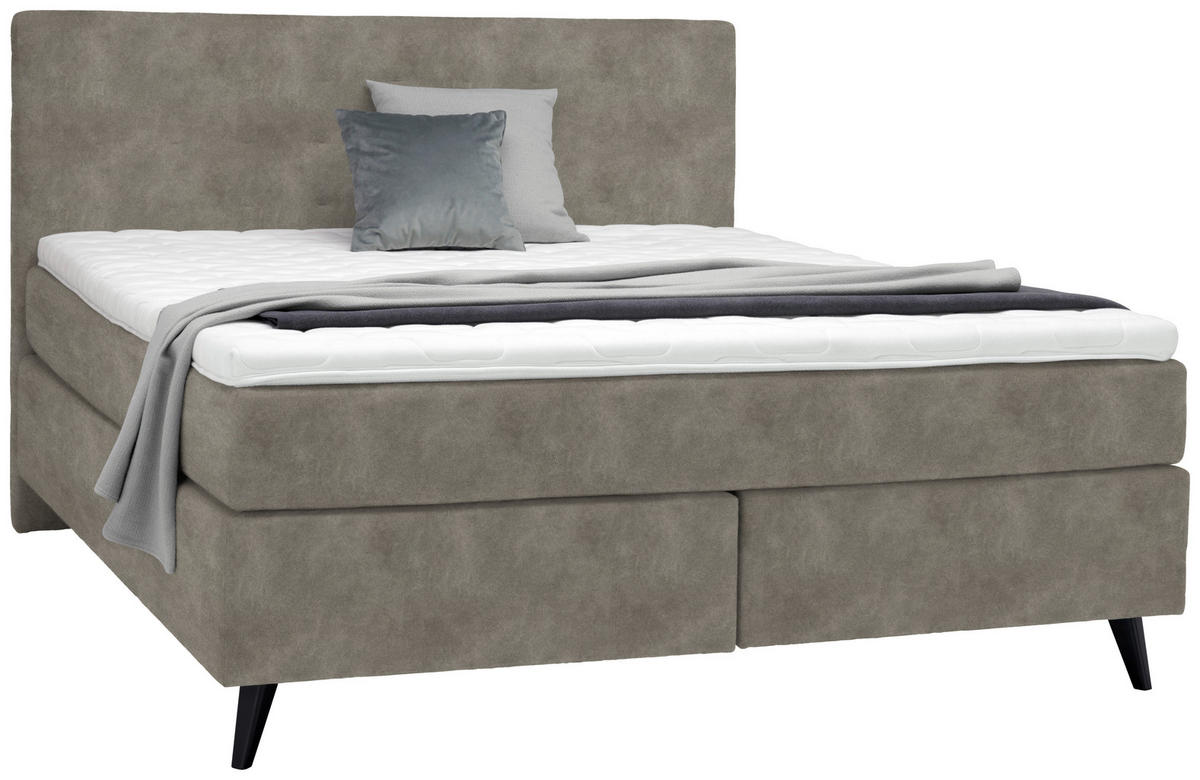 BOXSPRINGBETT 180/200 cm,  in Hellgrau, Topper, Matratzen, H3 = fest  - Hellgrau/Schwarz, KONVENTIONELL, Holz/Textil (180/200cm) - Voleo