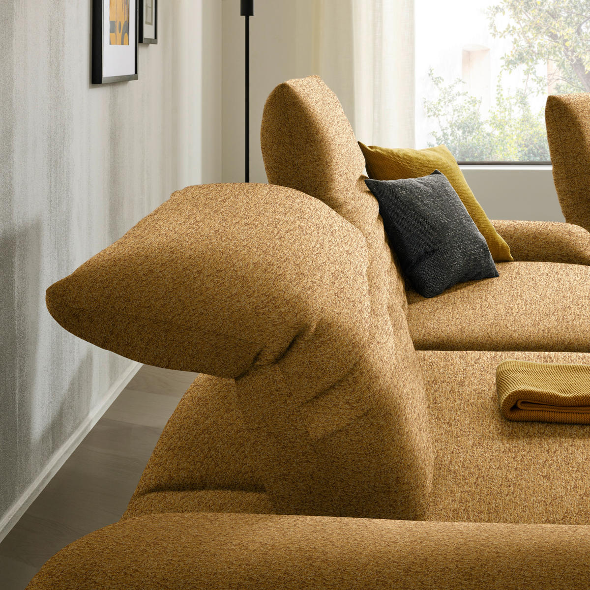 ECKSOFA  in Bouclé Currygelb  170-195/280 cm  - Currygelb/Schwarz, Design, Textil/Metall (170-195/280cm) - Dieter Knoll