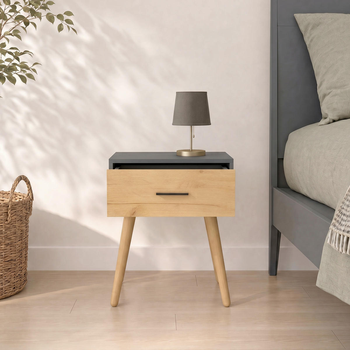 NACHTTISCH 45/56/30 cm, Anthrazit, Honigeiche,  - Honigeiche/Anthrazit, MODERN, Holzwerkstoff/Metall (45/56/30cm) - Livetastic