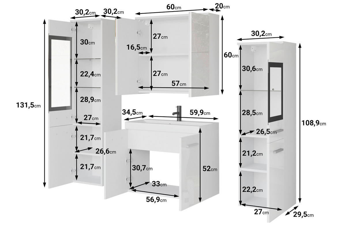KOUPELNA barvy ořechu  - bílá/barvy ořechu, Lifestyle, kompozitní dřevo/plast (120cm) - P & B