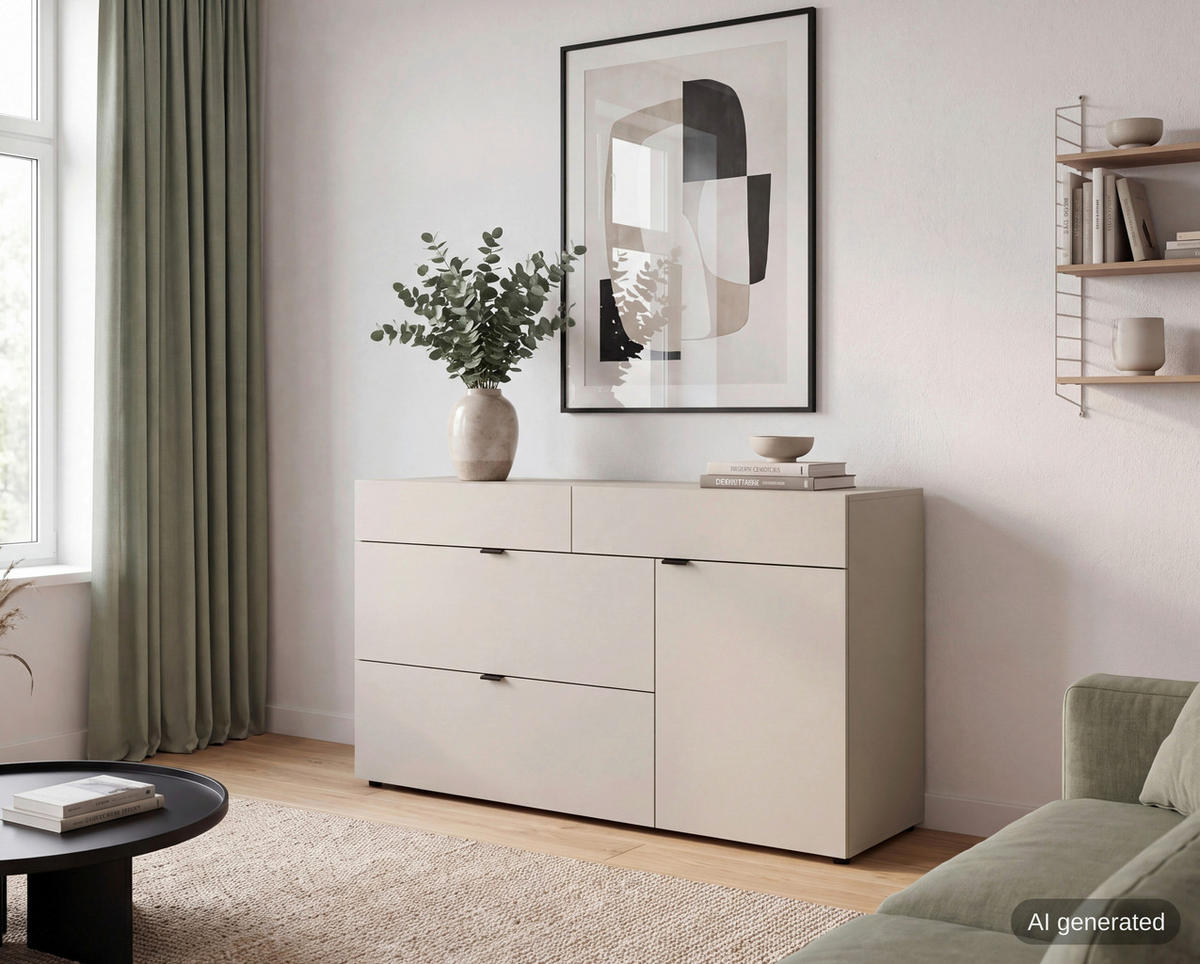 KOMMODE , 75/99/29 cm, 1 Schublade(n)  - Kaschmir/Schwarz, Design, Holzwerkstoff/Kunststoff (75/99/29cm) - MID.YOU