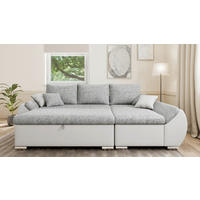 ECKSOFA, inkl. Hocker AURO in Grau, Weiß Rücken echt, Hocker, Stauraum  275/155 cm  - Silberfarben/Weiß, Design, Kunststoff/Textil (275/155cm) - MID.YOU
