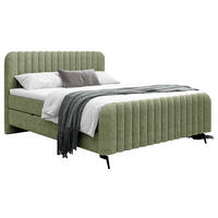 BOXBETT 160/200 cm,  in Grün, gepolstertes Kopfteil, Bettkasten, Topper, H3 = fest  - Schwarz/Grün, Modern, Holz/Holzwerkstoff (160/200cm) - Livetastic