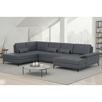 SEDACÍ SOUPRAVA, kůže, černá - černá, Basics, kov/textil (223/363/176cm) - Sit & More
