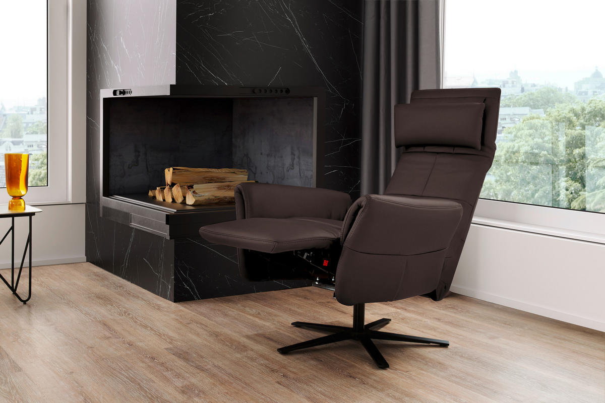RELAXSESSEL in Leder Dunkelbraun  - Dunkelbraun/Schwarz, Design, Leder/Metall (81/118/82cm) - Schöner Wohnen