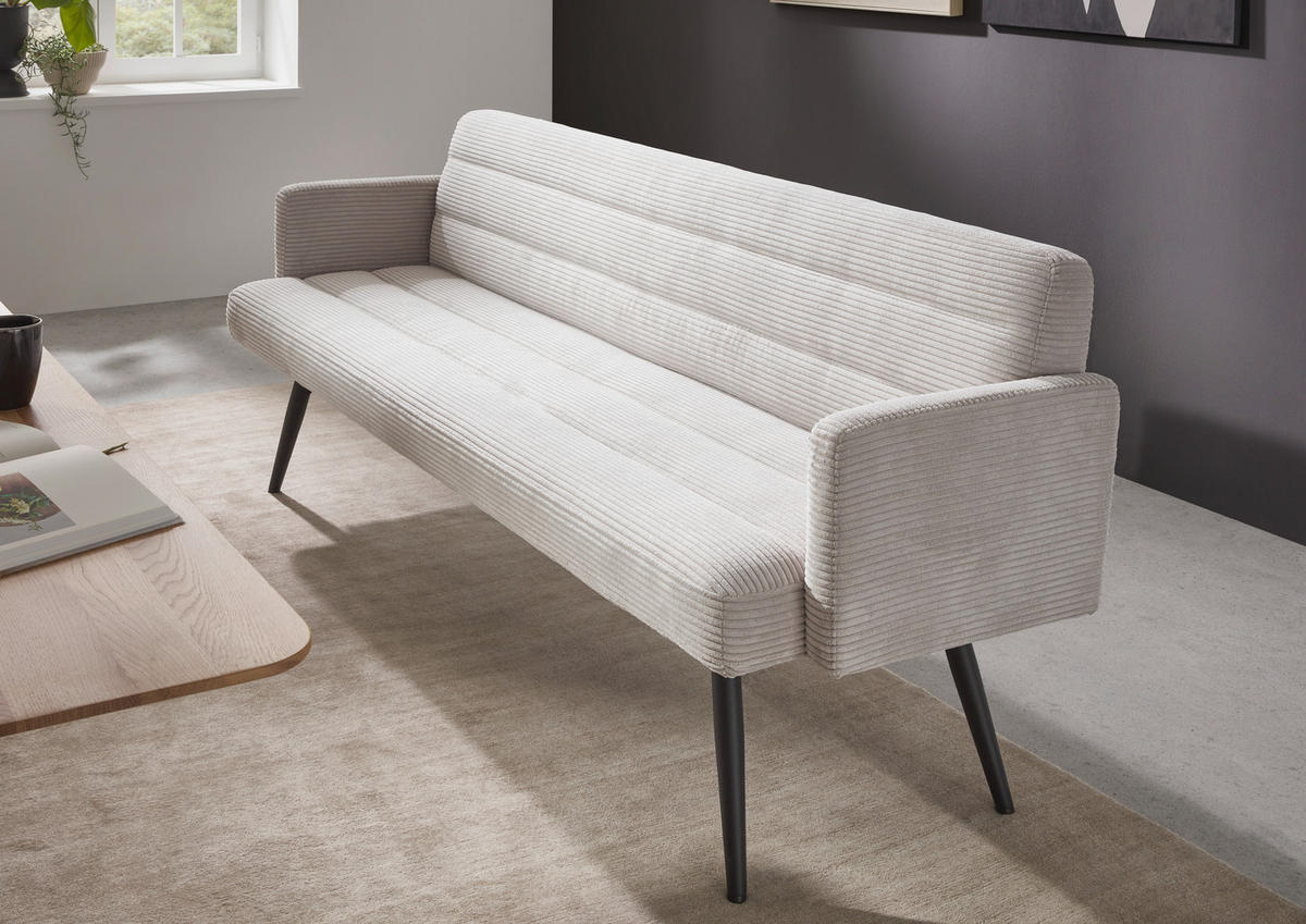 SITZBANK in Textil Hellgrau  - Hellgrau/Schwarz, Design, Textil/Metall (216/86/68cm) - Dieter Knoll