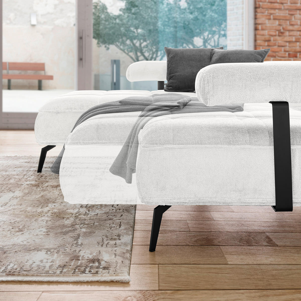 ECKSOFA in Webstoff Weiss  - Weiss/Schwarz, Design, Textil/Metall (180/266cm) - Welnova