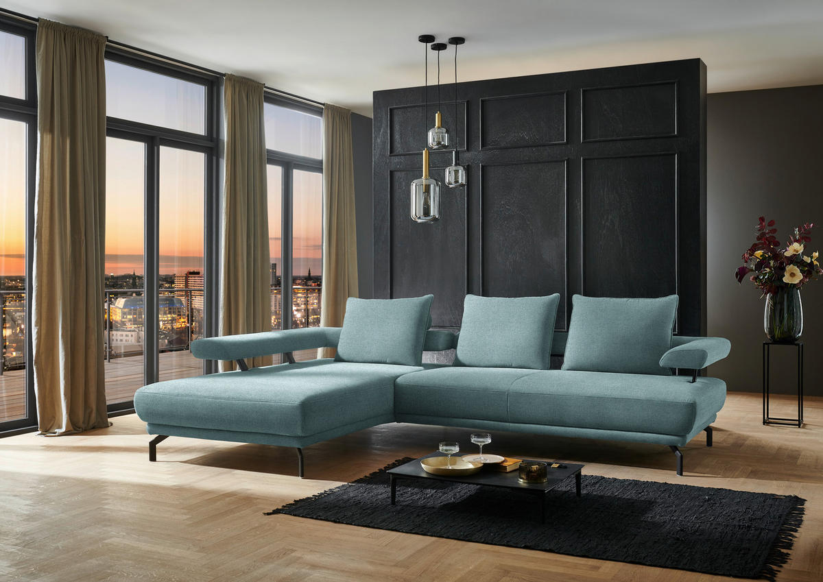 ECKSOFA Fino in Chenille Türkis  224/305 cm  - Türkis/Schwarz, Design, Textil/Metall (224/305cm) - Dieter Knoll