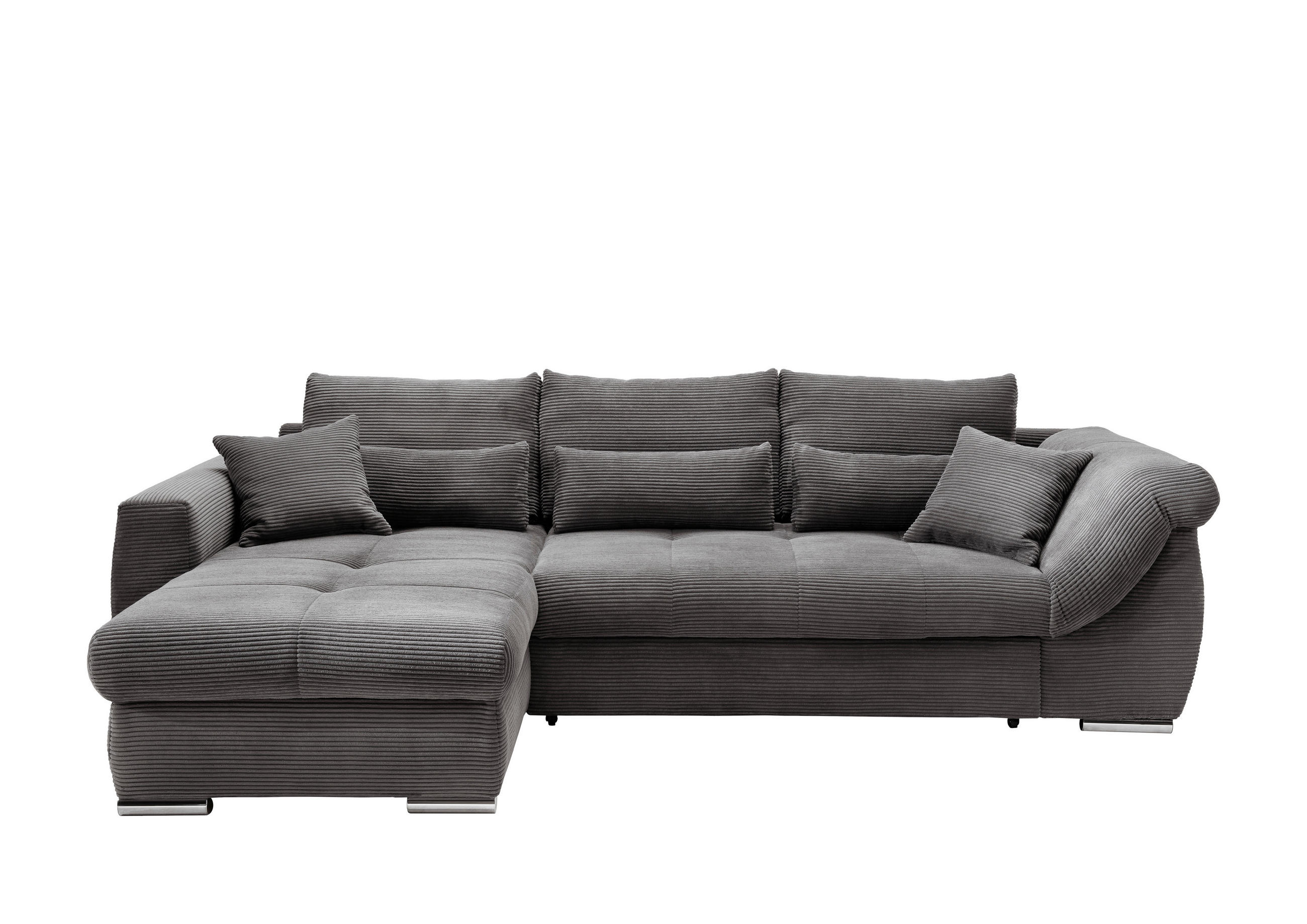 ECKSOFA 188/302 cm  in Cord Grau Zierkissen, Rückenkissen, Nierenkissen, Bettkasten  188/302 cm  - Chromfarben/Grau, MODERN, Textil/Metall (188/302cm) - MID.YOU