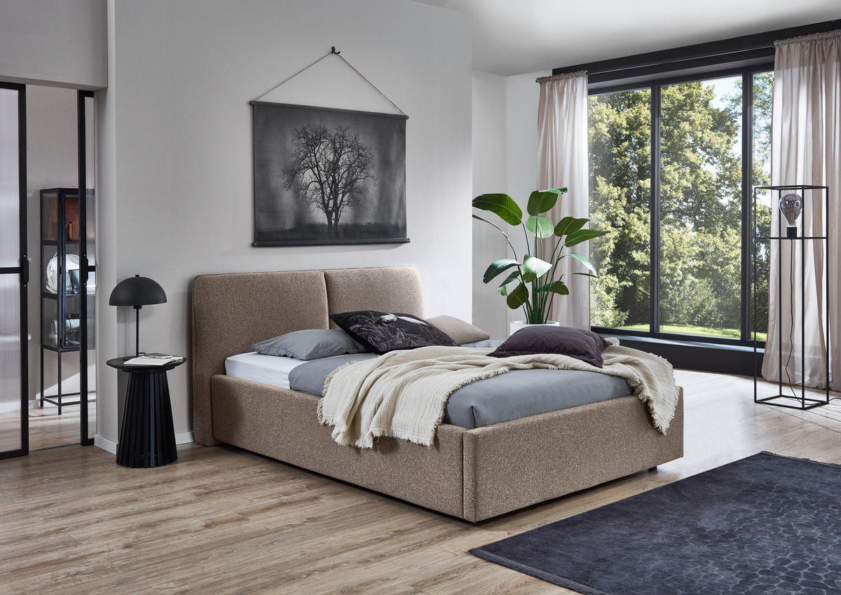 POLSTERBETT 140/200 cm,  in Braun,  - Schwarz/Braun, Design, Holz/Textil (140/200cm) - Stylife