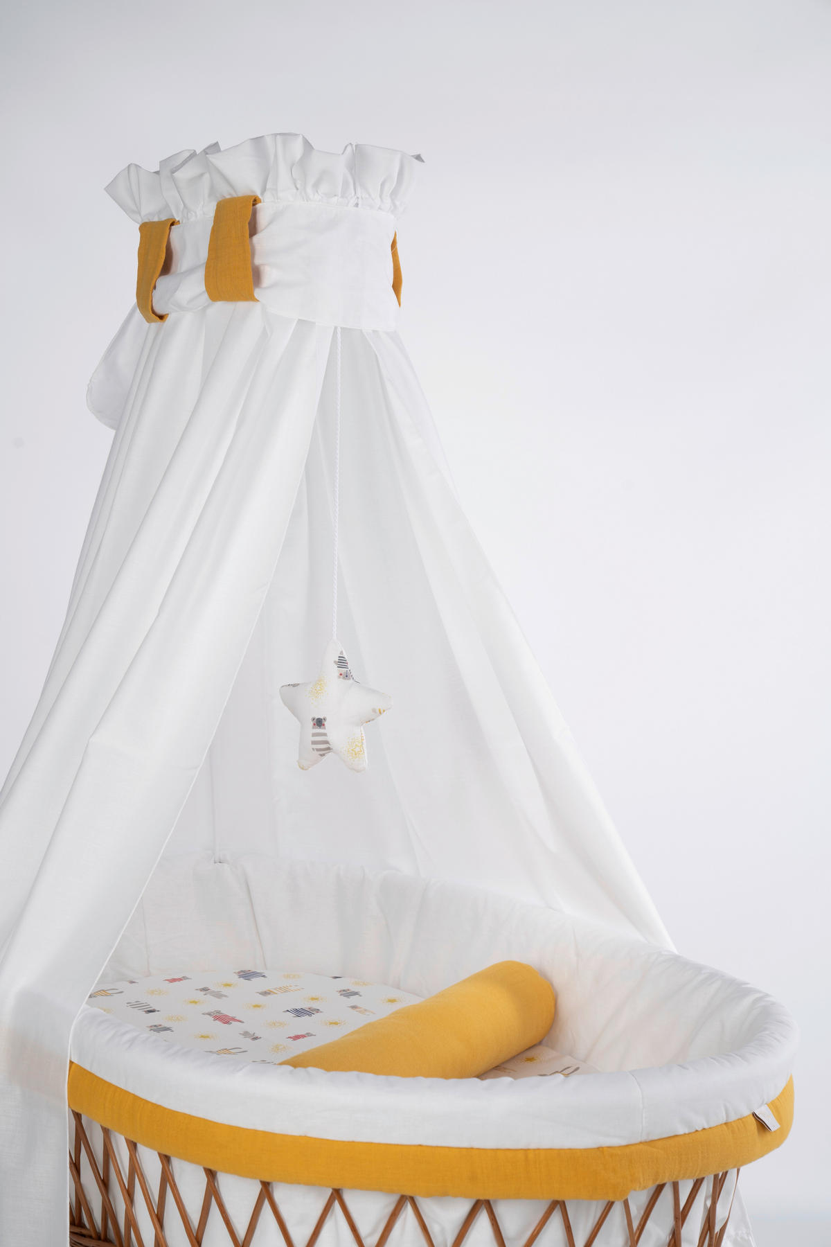 STUBENWAGEN-KOMPLETTSET Babybett Lounge Natur Pyjamabär   - Currygelb/Buchefarben, Basics, Holz/Textil (60/167/100cm) - Mionido