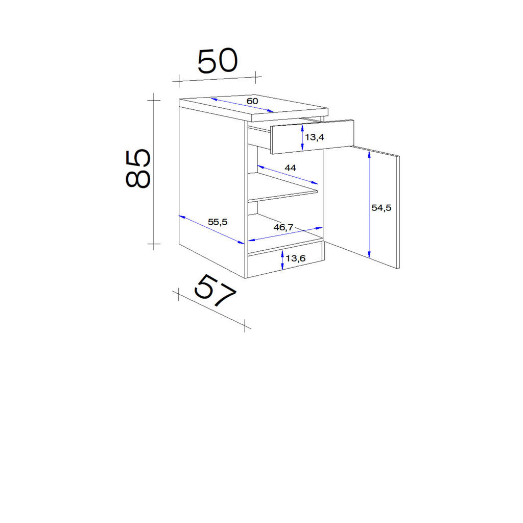 Thumbnail - FlexWell Küchenunterschrank, Eiche San Remo, Dunkelgrau, Metall, 1 Fächer, 1 Schubladen, einzeln stellbar, 50x85x60 cm, ...