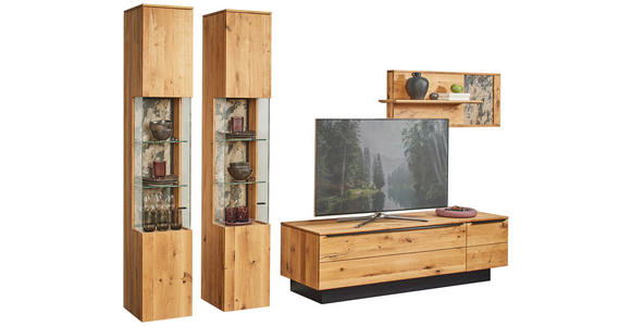 WOHNWAND  in Eichefarben  298/205,7/53,7 cm  - Eichefarben/Schwarz, Natur, Glas/Holz (298/205,7/53,7cm) - Valnatura
