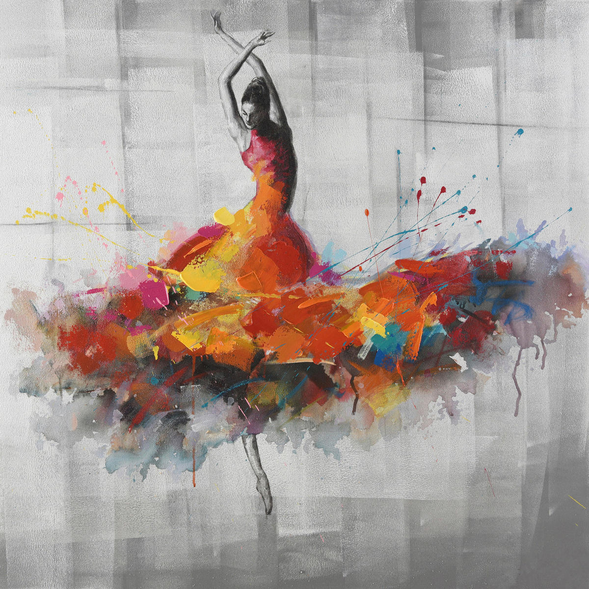 ÖLGEMÄLDE Frauen 85/85 cm  - Gelb/Rot, LIFESTYLE, Holz/Textil (85/85cm) - Monee