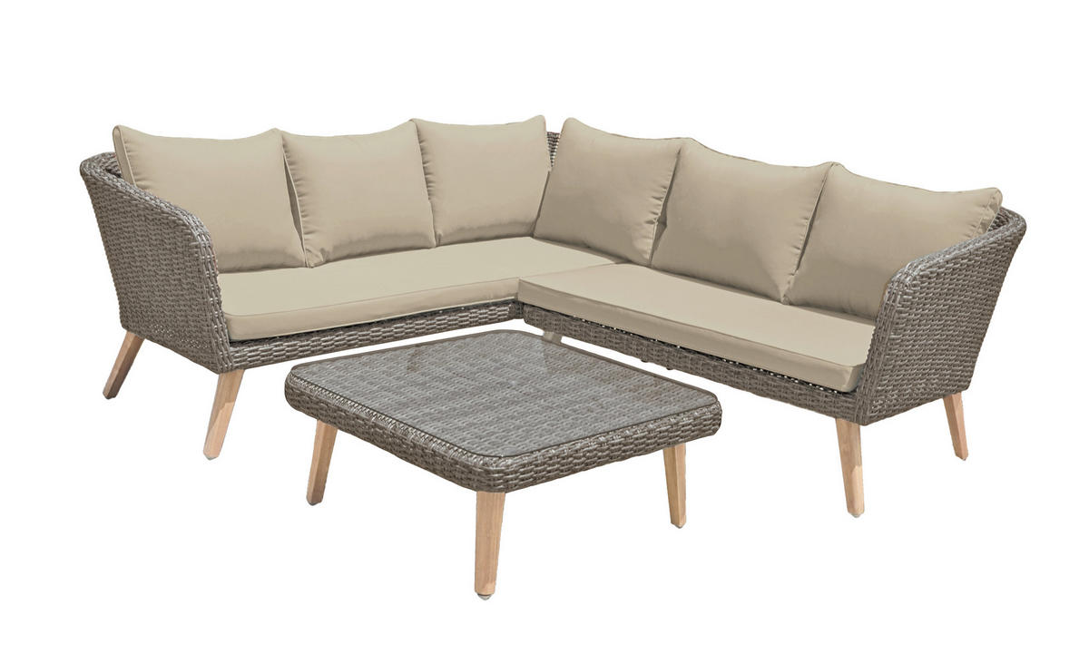 TERASOVÁ SEDACÍ SOUPRAVA dřevo, kov, plast, sklo, textil - tmavě hnědá/hnědá, Basics, kov/dřevo (160/75/294cm) - Gardenson