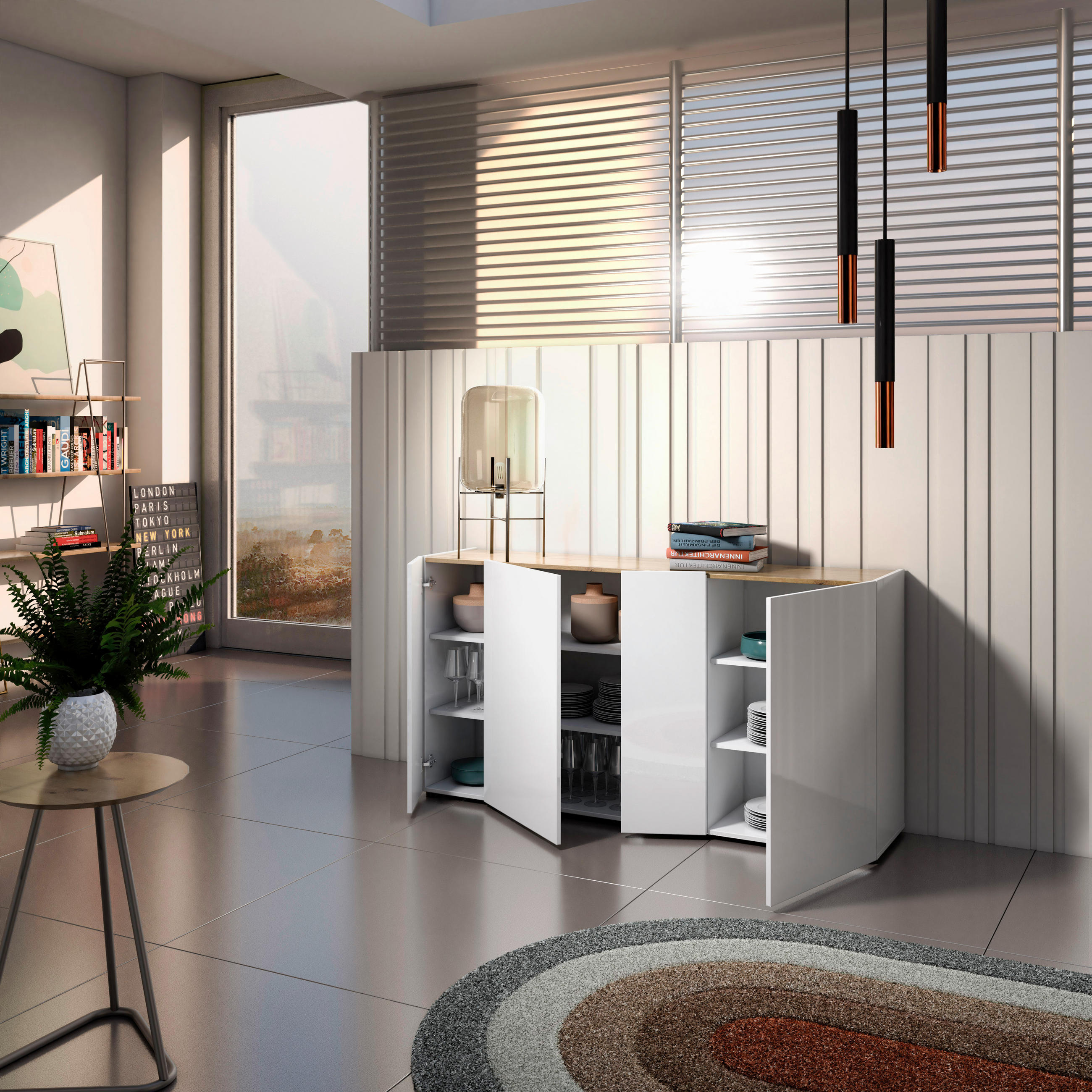 SIDEBOARD Tango  in 174/92/40 cm  - Eichefarben/Weiß Hochglanz, Design, Holzwerkstoff/Kunststoff (174/92/40cm) - Xora