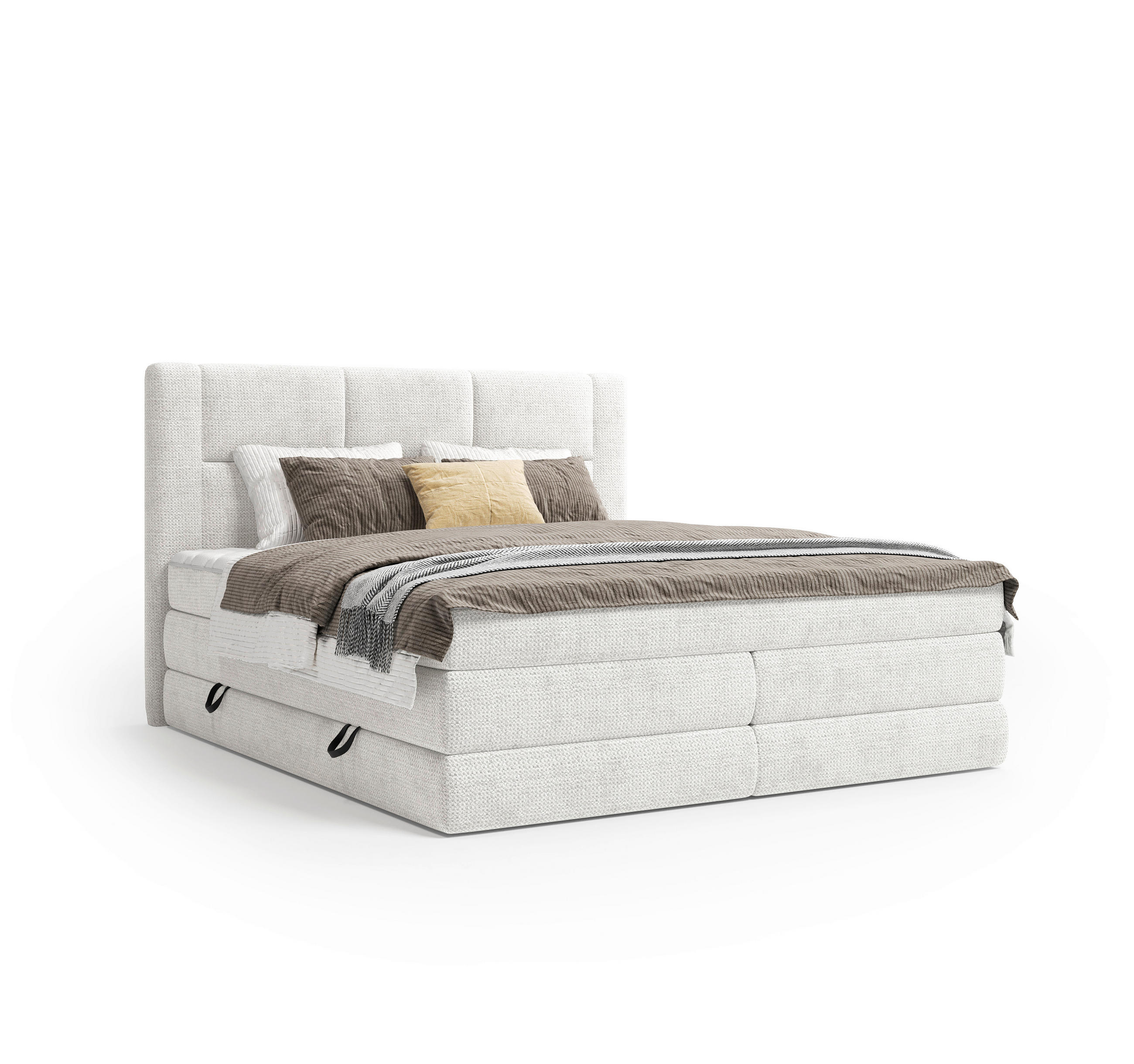 BOXSPRINGBETT 180/200 cm,  in Creme, Weiß, gepolstertes Kopfteil, Bettkasten, Topper, Wendematratze mit unterschiedlichen Härtegraden, H2 + H3 = mittel + fest  - Creme/Schwarz, Design, Kunststoff/Textil (180/200cm) - Esposa