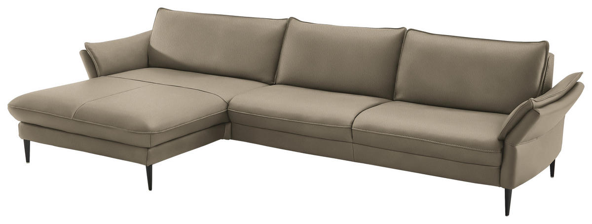 ECKSOFA in Echtleder Greige  - Greige/Schwarz, Design, Leder/Metall (172/334cm) - Hukla
