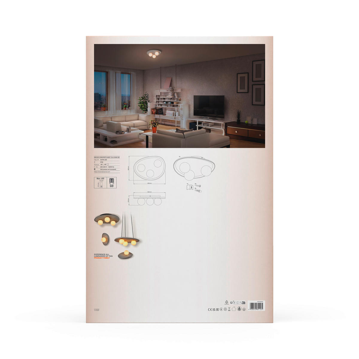 DECKENLEUCHTE    50/38,5/15,5 cm  - Grau, Design, Glas/Stein (50/38,5/15,5cm) - Ledvance