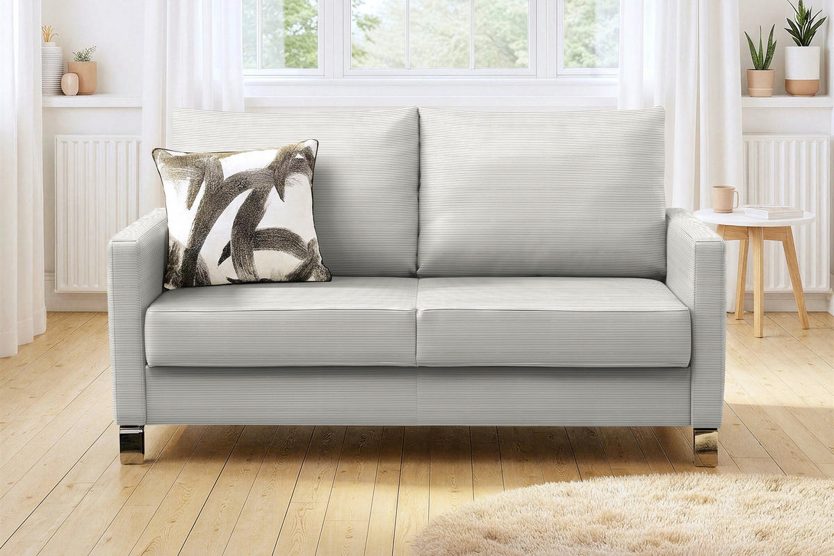 SCHLAFSOFA Feincord Grau  - Chromfarben/Grau, Design, Textil/Metall (140/90/95cm) - Bali