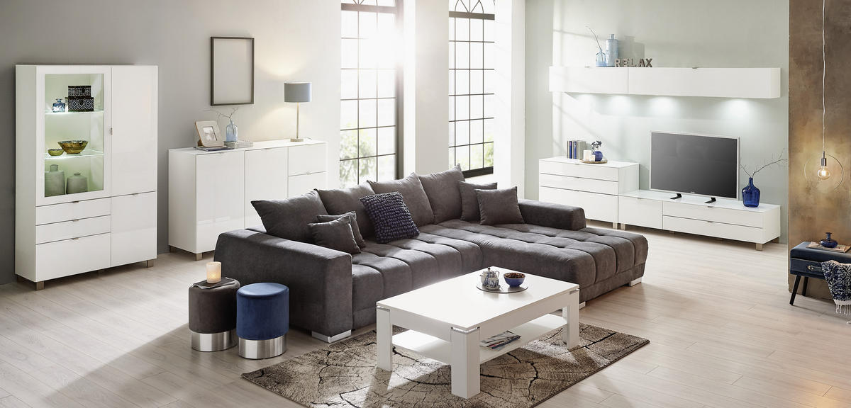 TV-ELEMENT  in 165/41,1/52,2 cm  - Weiss/Edelstahlfarben, Design, Glas/Holzwerkstoff (165/41,1/52,2cm) - Hom`in