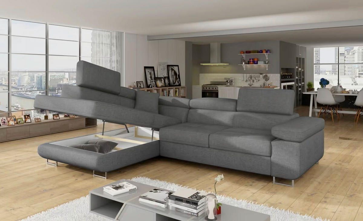 ECKSOFA Grau Textilgeflecht  - Chromfarben/Grau, Design, Textil/Metall (203/272cm) - MID.YOU