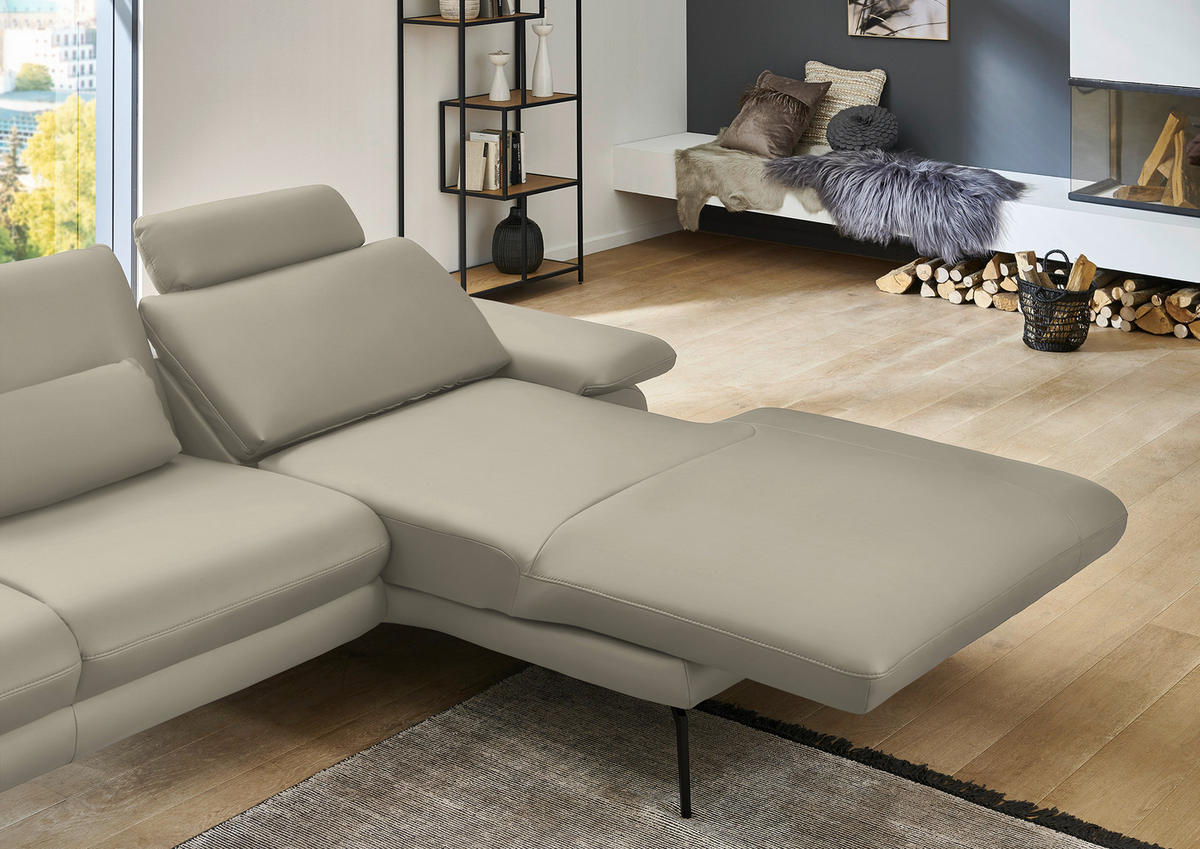 ECKSOFA in Echtleder Ecru  - Ecru/Schwarz, Design, Leder/Metall (310/180cm) - Dieter Knoll