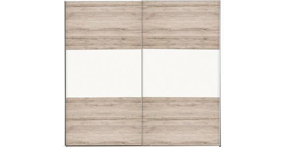SCHWEBETÜRENSCHRANK in Eichefarben, Weiß - Eichefarben/Alufarben, Design, Holzwerkstoff/Metall (250/236/68cm) - Hom`in