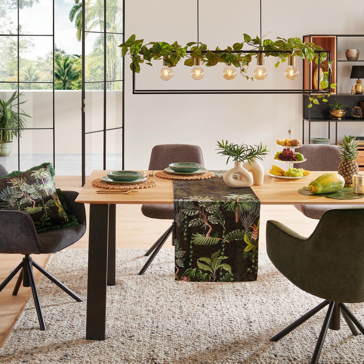 TABLE bois, métal 220/100/77 cm  - couleur de chêne/anthracite, Design, métal/bois (220/100/77cm) - Bert Plantagie