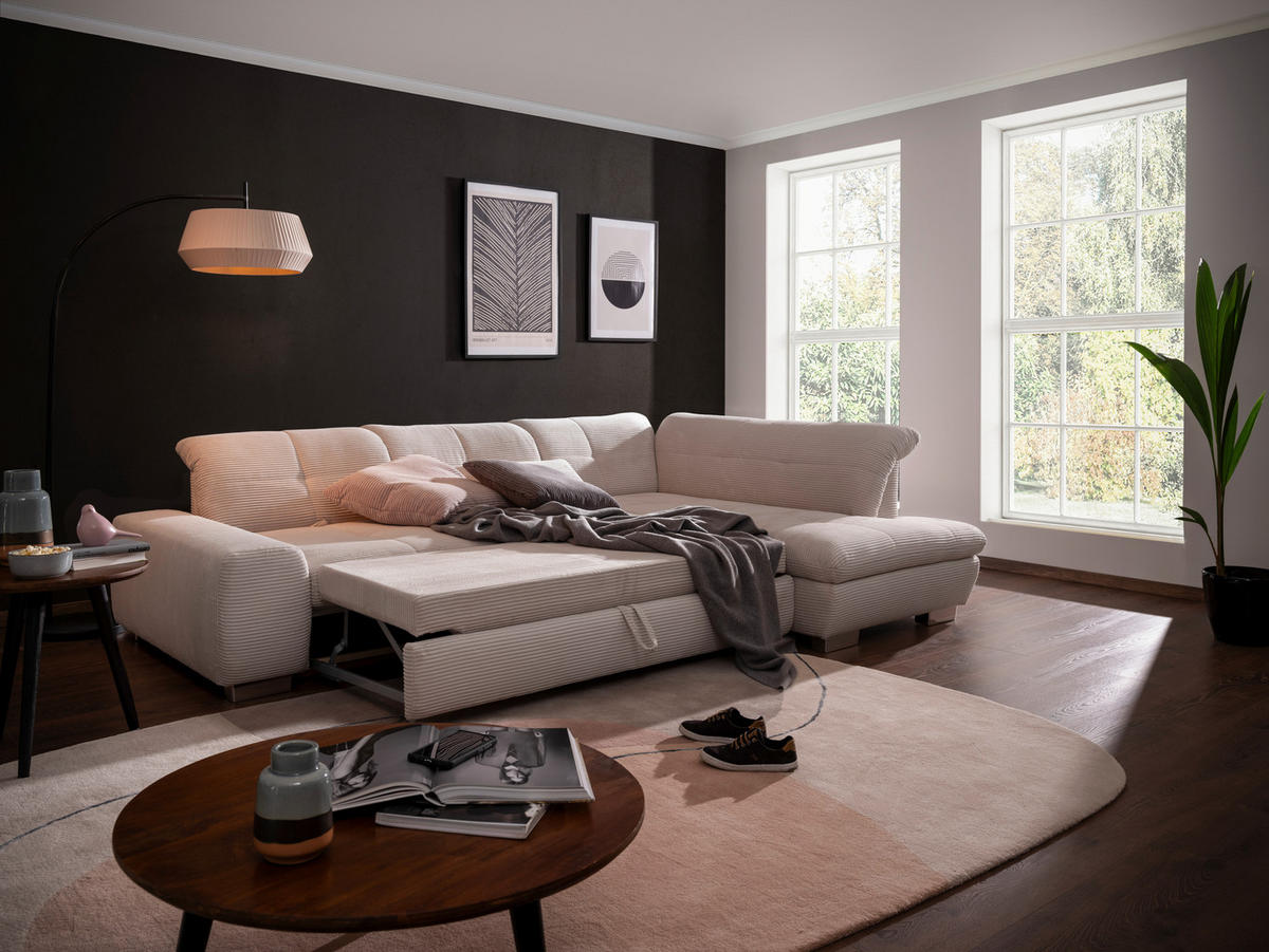 ECKSOFA Hellgrau Cord  - Chromfarben/Hellgrau, Design, Kunststoff/Textil (292/212cm) - SetOne by Musterring
