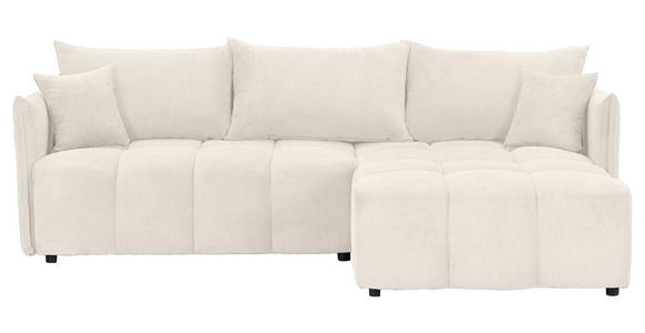 ECKSOFA Creme Plüsch Zierkissen, Rückenkissen, Bettkasten, Schlaffunktion, Rücken echt, Liegefläche im Originalstoff  - Creme/Schwarz, KONVENTIONELL, Kunststoff/Textil (253/192cm) - Carryhome
