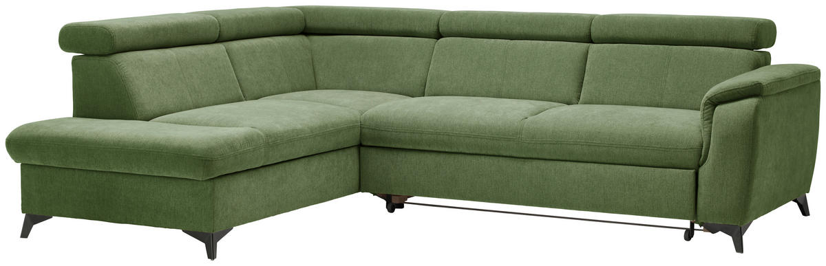 Ecksofa inkl. Funktionen in Chenille Hellgrün  - Schwarz/Hellgrün, Design, Textil/Metall (203/260cm) - Stylife