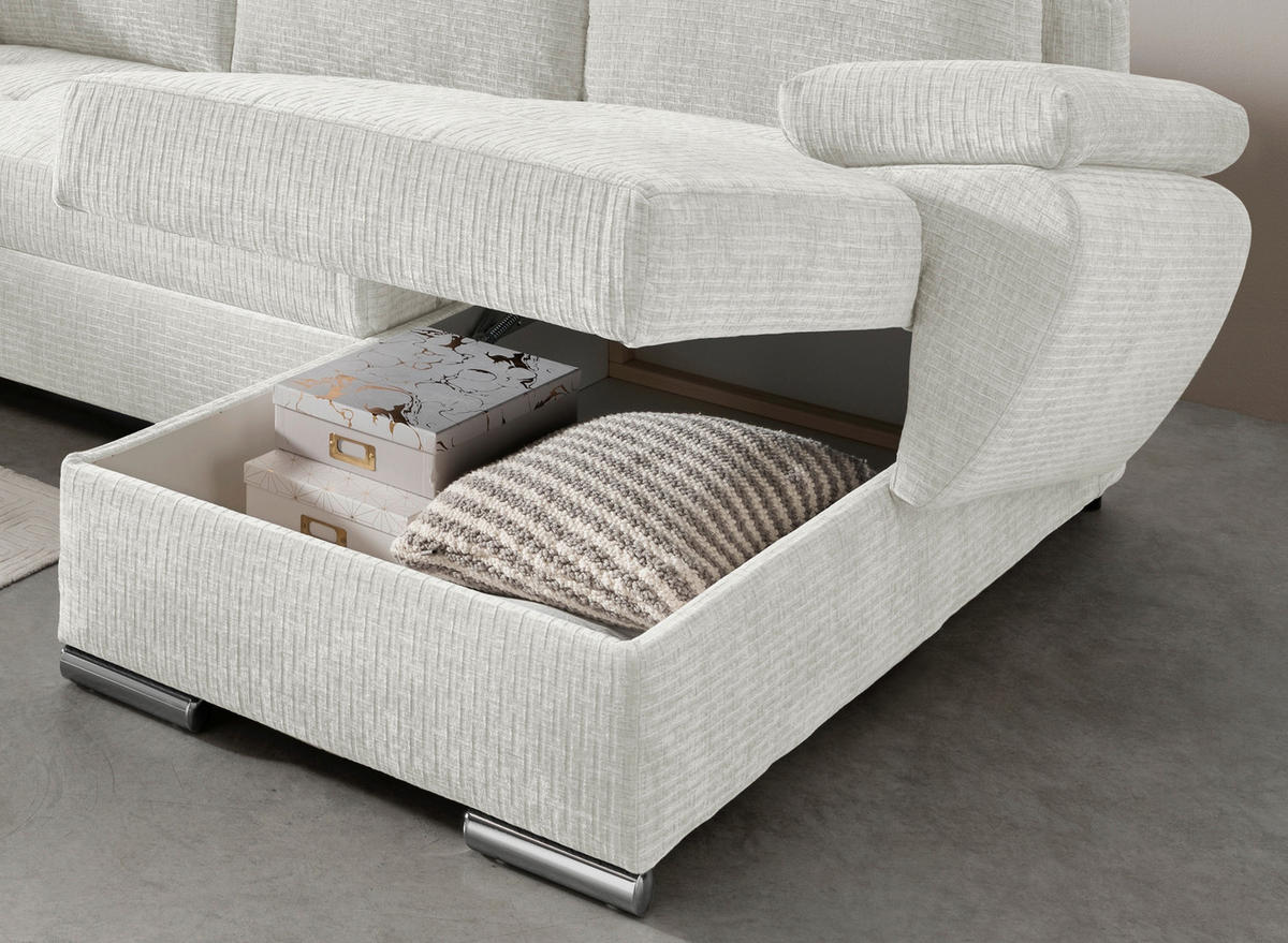 Wohnlandschaft Creme Mikrofaser  - Chromfarben/Creme, KONVENTIONELL, Textil/Metall (219/305/157cm) - Livetastic