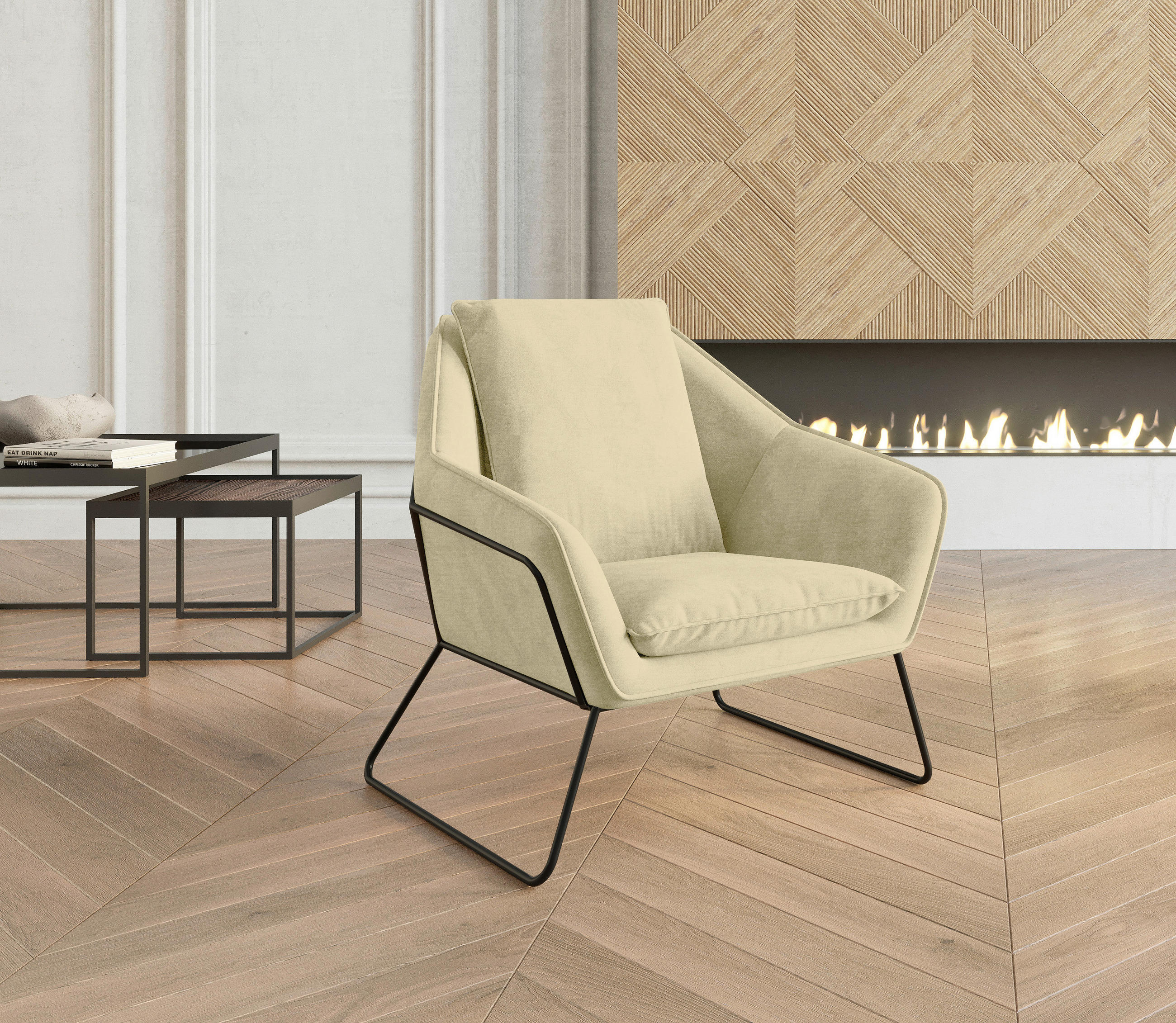 SESSEL in Flachgewebe Beige  - Beige/Schwarz, Design, Textil/Metall (78/85/85cm) - Livetastic