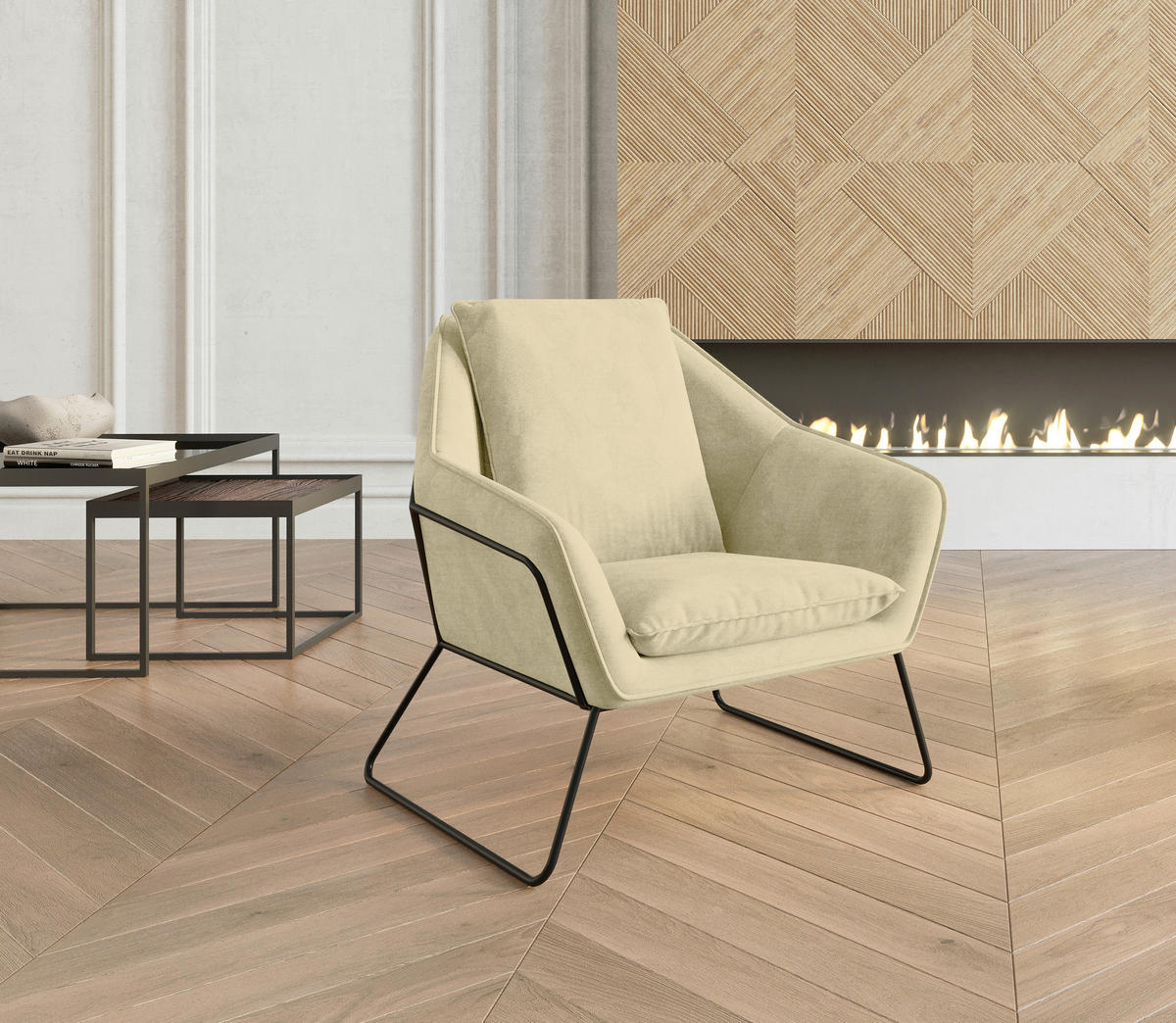 SESSEL in Flachgewebe Beige  - Beige/Schwarz, Design, Textil/Metall (78/85/85cm) - Livetastic