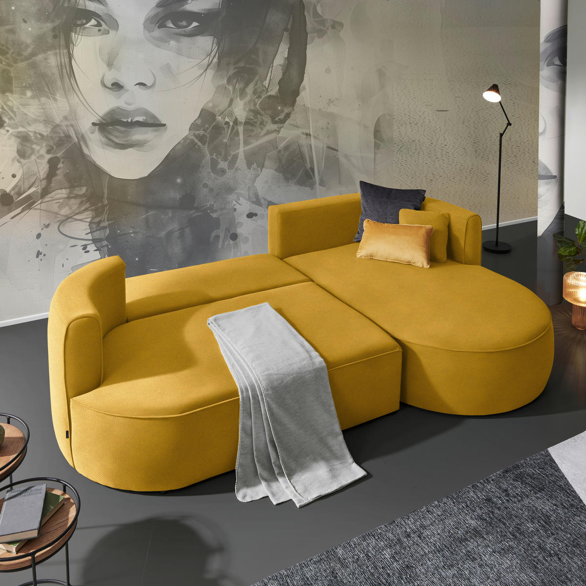 ECKSOFA in Webstoff Currygelb  - Currygelb/Schwarz, Design, Kunststoff/Textil (183/284cm) - Welnova