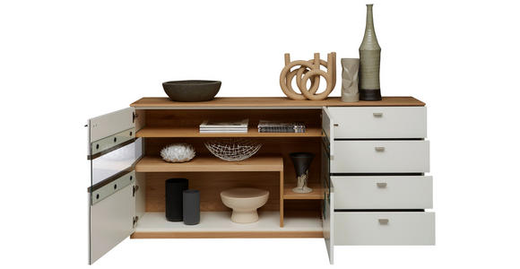 SIDEBOARD Weiß, Eichefarben Abdeckplatte, Einlegeböden  - Eichefarben/Alufarben, Design, Holzwerkstoff (180/84/43cm) - Dieter Knoll