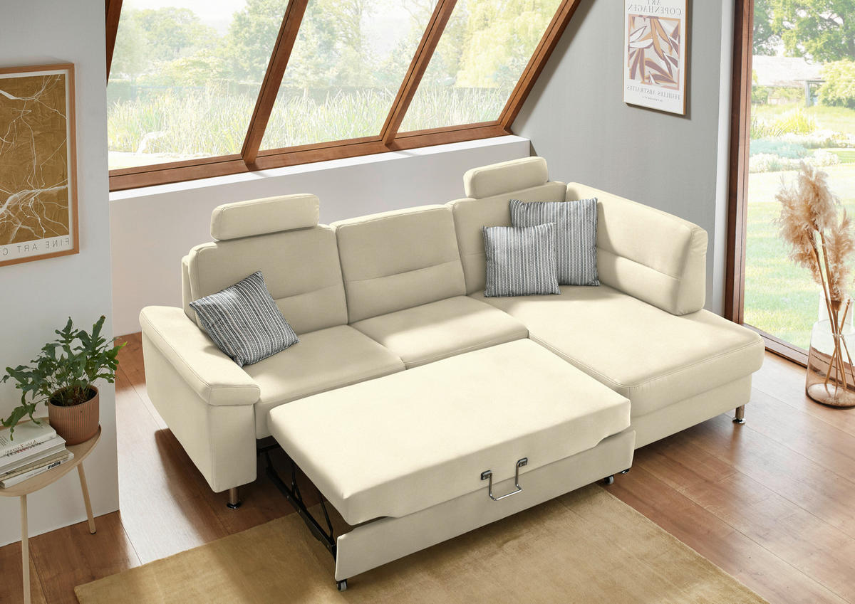 ECKSOFA Flachgewebe Naturfarben  - Alufarben/Naturfarben, Konventionell, Textil/Metall (244/160cm) - Beldomo Comfort