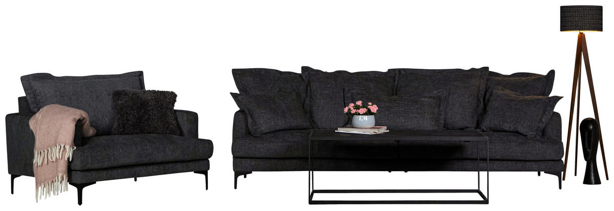3-SITS SOFFA i mörkgrå  - mörkgrå/svart, Klassisk, metall/trä (250/92/98cm) - Novel