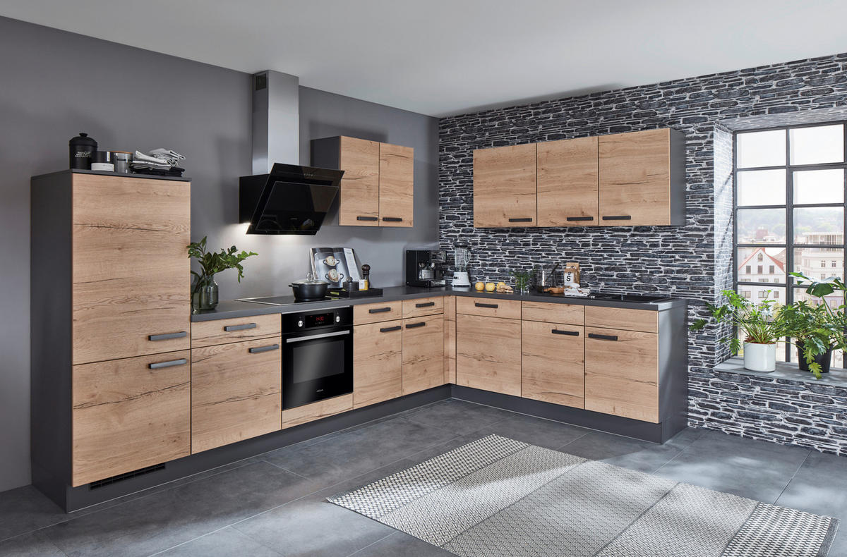 EINBAUKÜCHE 382  - Eichefarben, Design, Holzwerkstoff - Celina