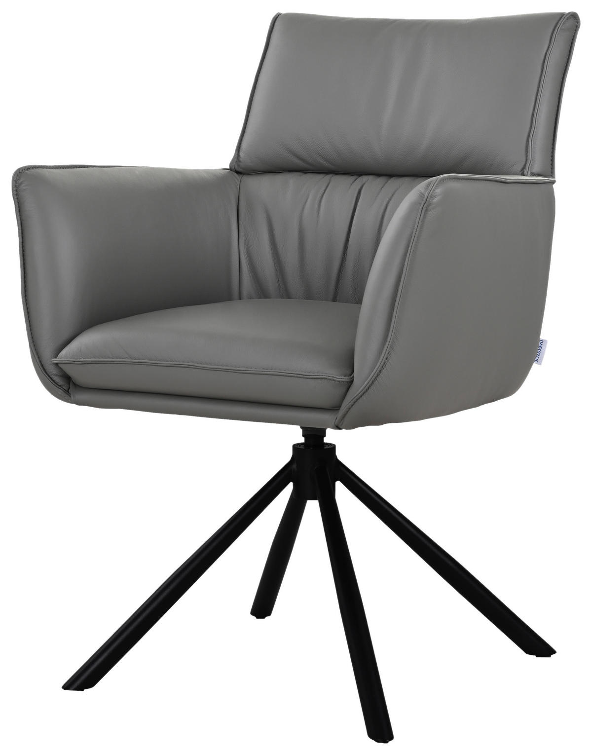 ARMLEHNSTUHL  Sitzfläche 360° drehbar, automatische Rückholfunktion  Echtleder  - Schwarz/Grau, MODERN, Leder/Metall (64/90,5/64,5cm) - Livetastic