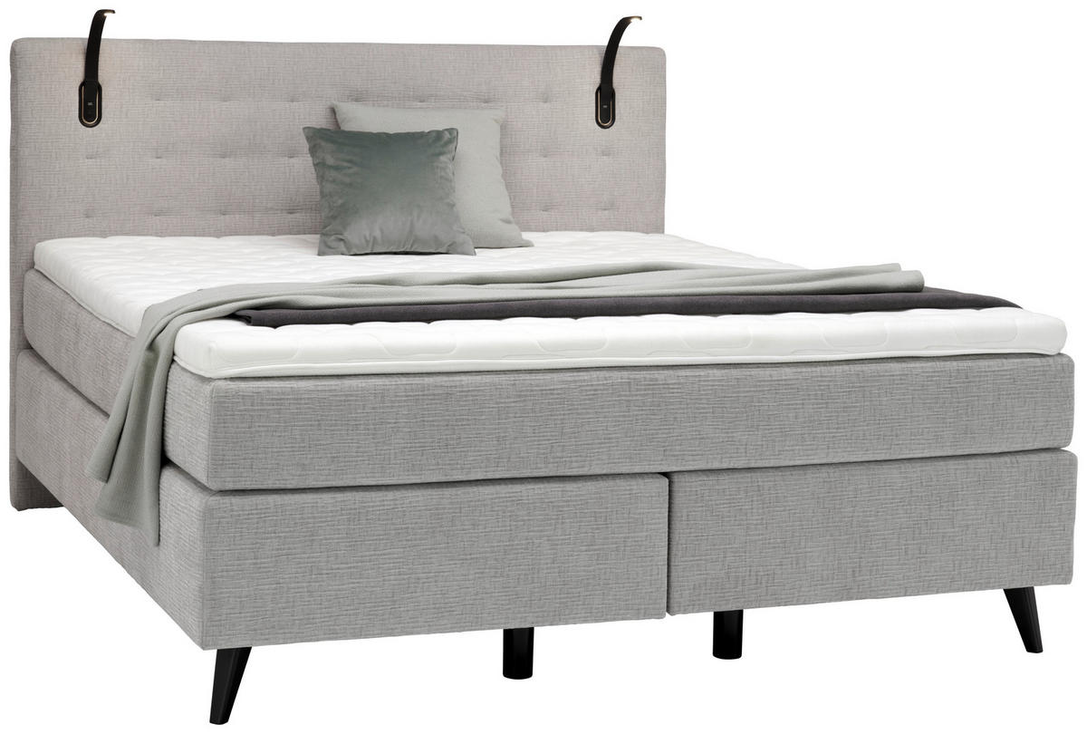 BOXSPRINGBETT 160/200 cm  in Hellgrau  - Chromfarben/Hellgrau, Konventionell, Kunststoff/Textil (160/200cm) - Voleo