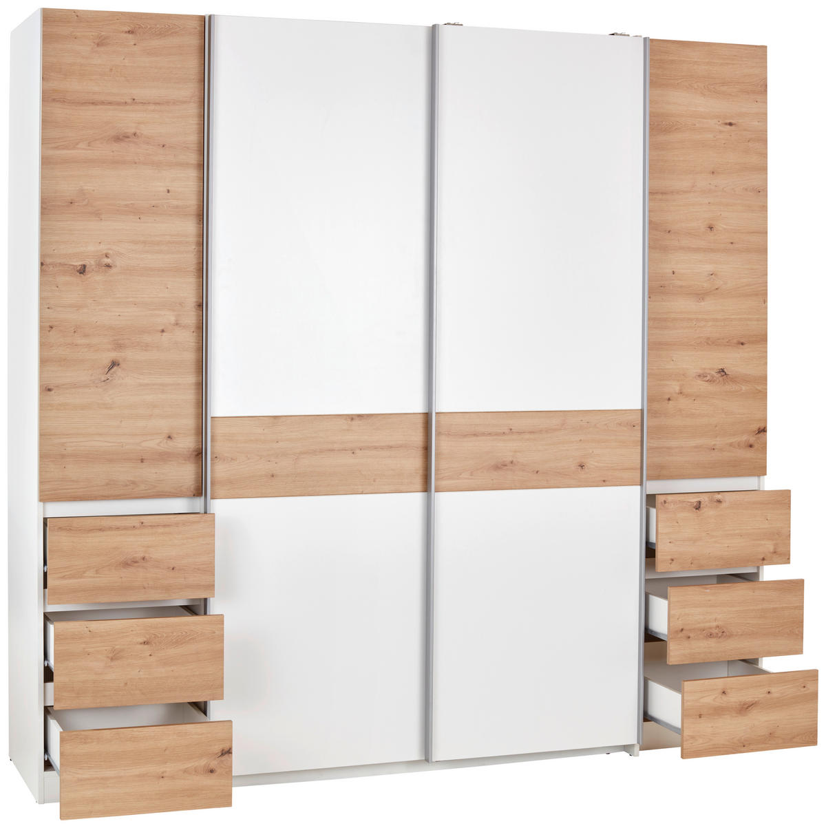 DREHTÜRENSCHRANK 215/215/61,9 cm 4-türig Weiß, Eiche Artisan  - Chromfarben/Eiche Artisan, KONVENTIONELL, Holzwerkstoff (215/215/61,9cm)