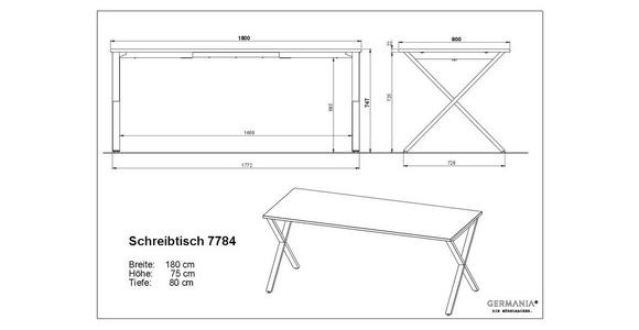 SCHREIBTISCH 180/80/75 cm  in Schwarz, Weiß  - Schwarz/Weiß, MODERN, Holzwerkstoff/Metall (180/80/75cm) - Novel