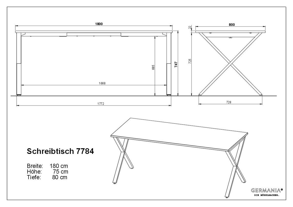 SCHREIBTISCH 180/80/75 cm  in Schwarz, Kaschmir  - Kaschmir/Schwarz, MODERN, Holzwerkstoff/Metall (180/80/75cm) - Novel