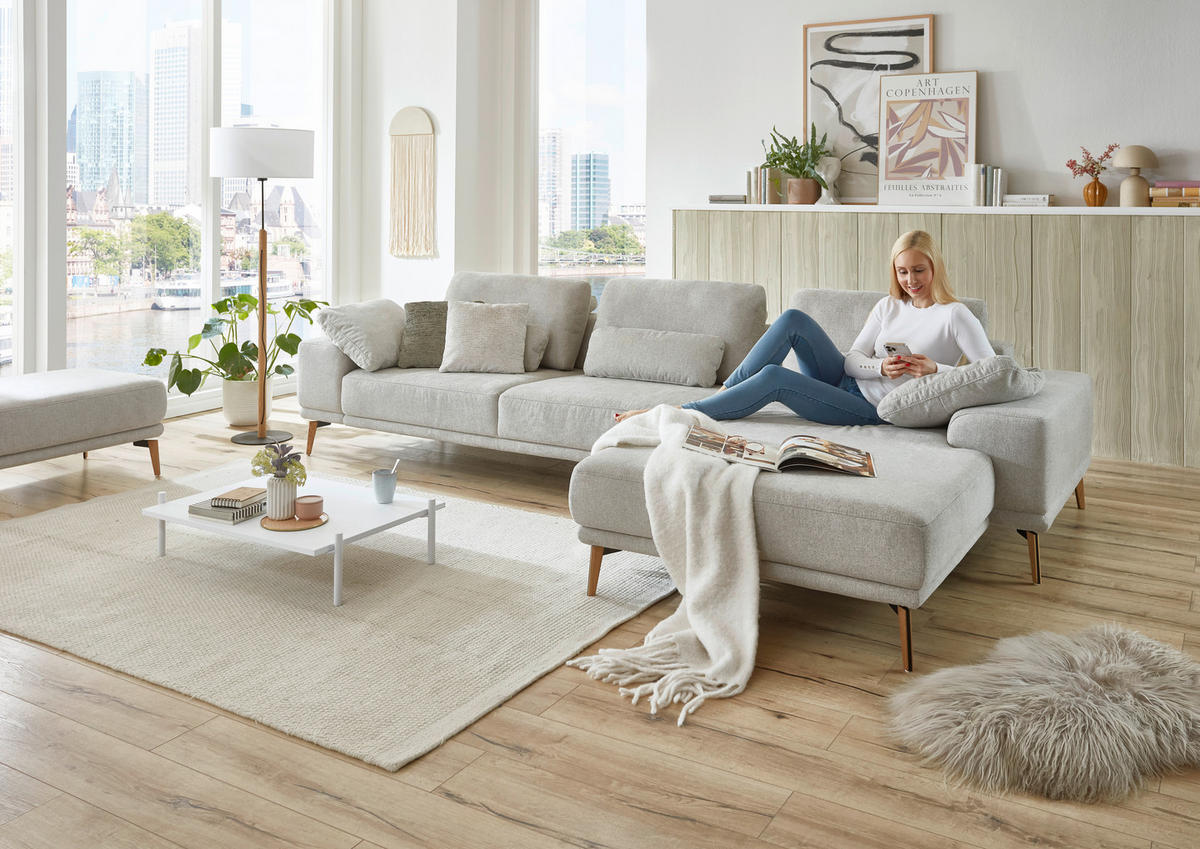 HÖRNSOFFA i flatväv ecru  - skogsek/ecru, Design, metall/trä (334/193cm) - Beldomo Comfort