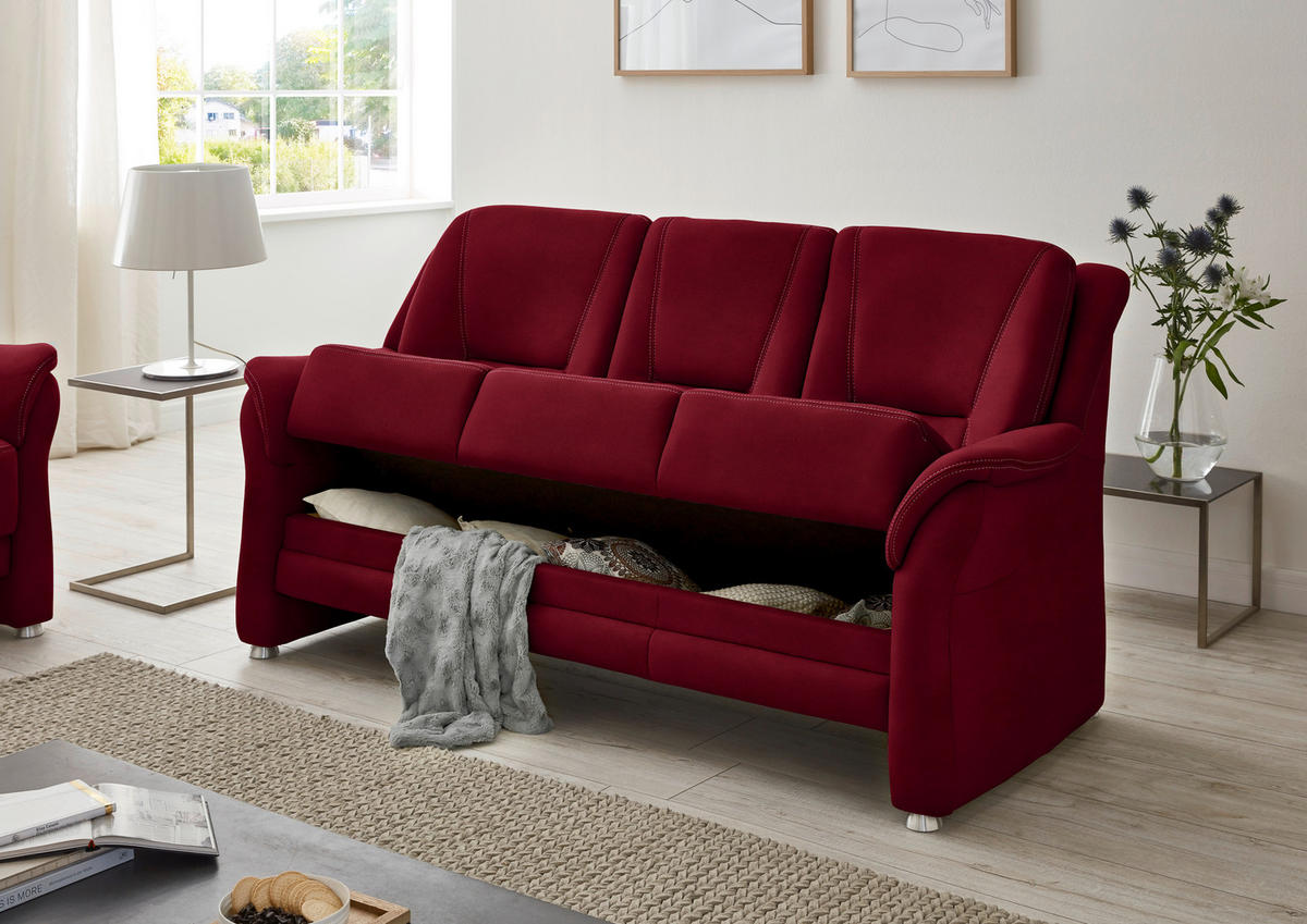 3-SITZER-SOFA in Mikrofaser Hellrot  - Hellrot/Beige, Konventionell, Textil/Metall (198/100/89cm) - Beldomo Comfort