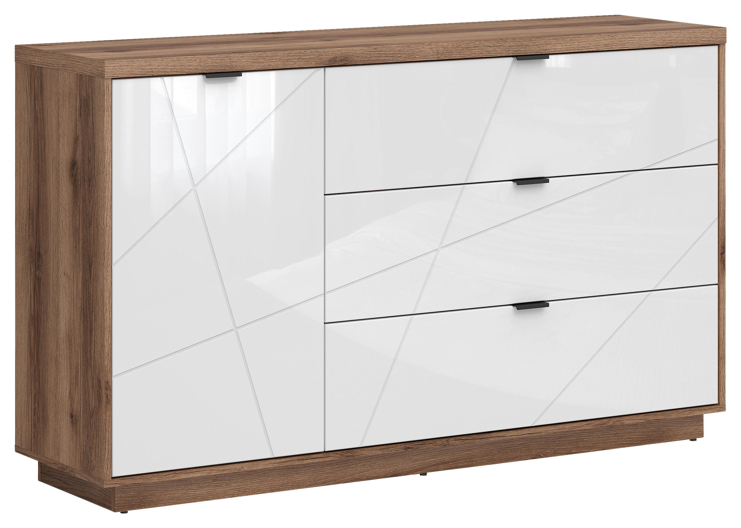 SIDEBOARD  in 156/93/42,5 cm  - Weiß Hochglanz/Eichefarben, Design, Holzwerkstoff/Kunststoff (156/93/42,5cm)