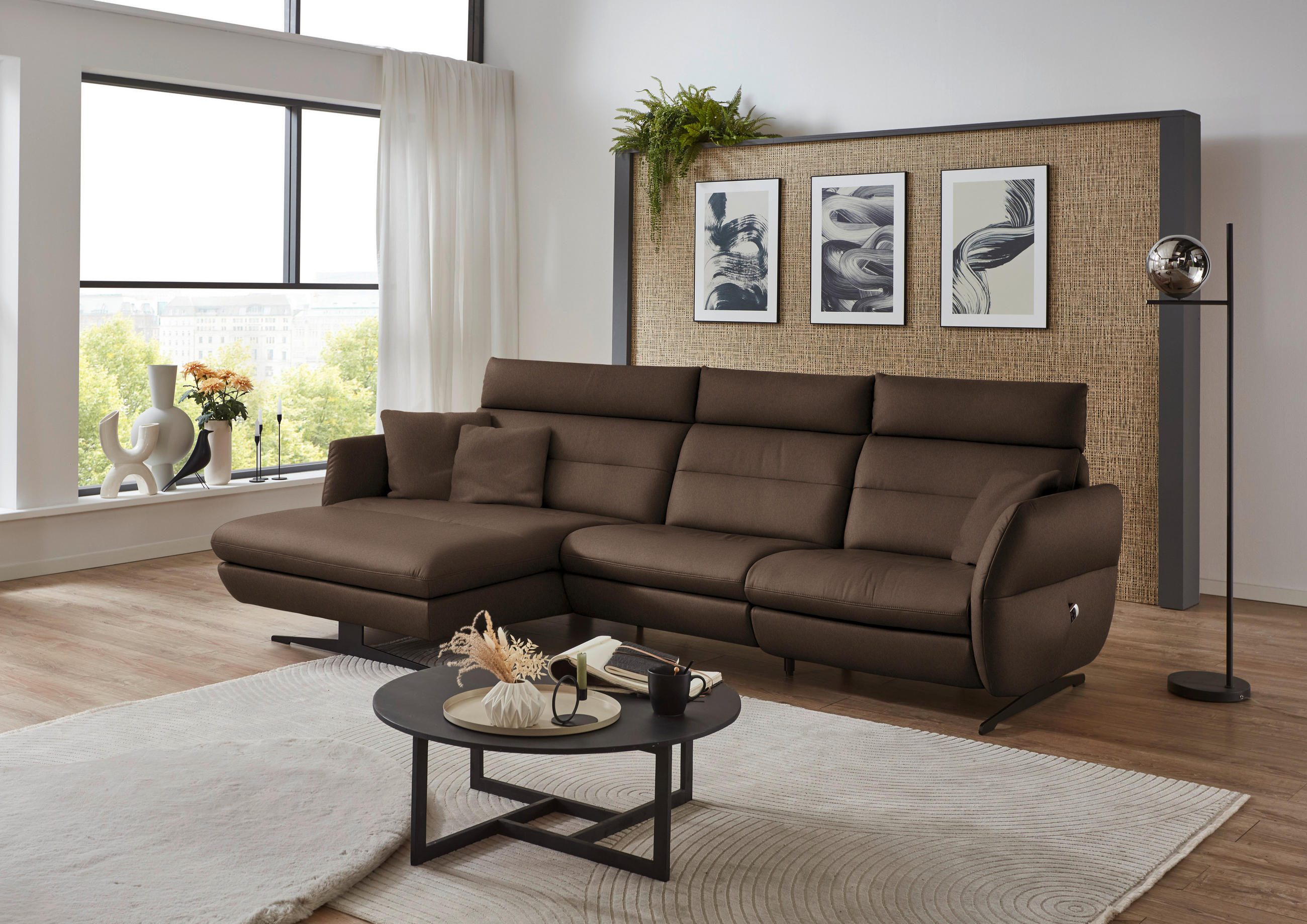 ECKSOFA in Echtleder Braun  - Schwarz/Braun, Design, Leder/Metall (169/298cm) - Dieter Knoll