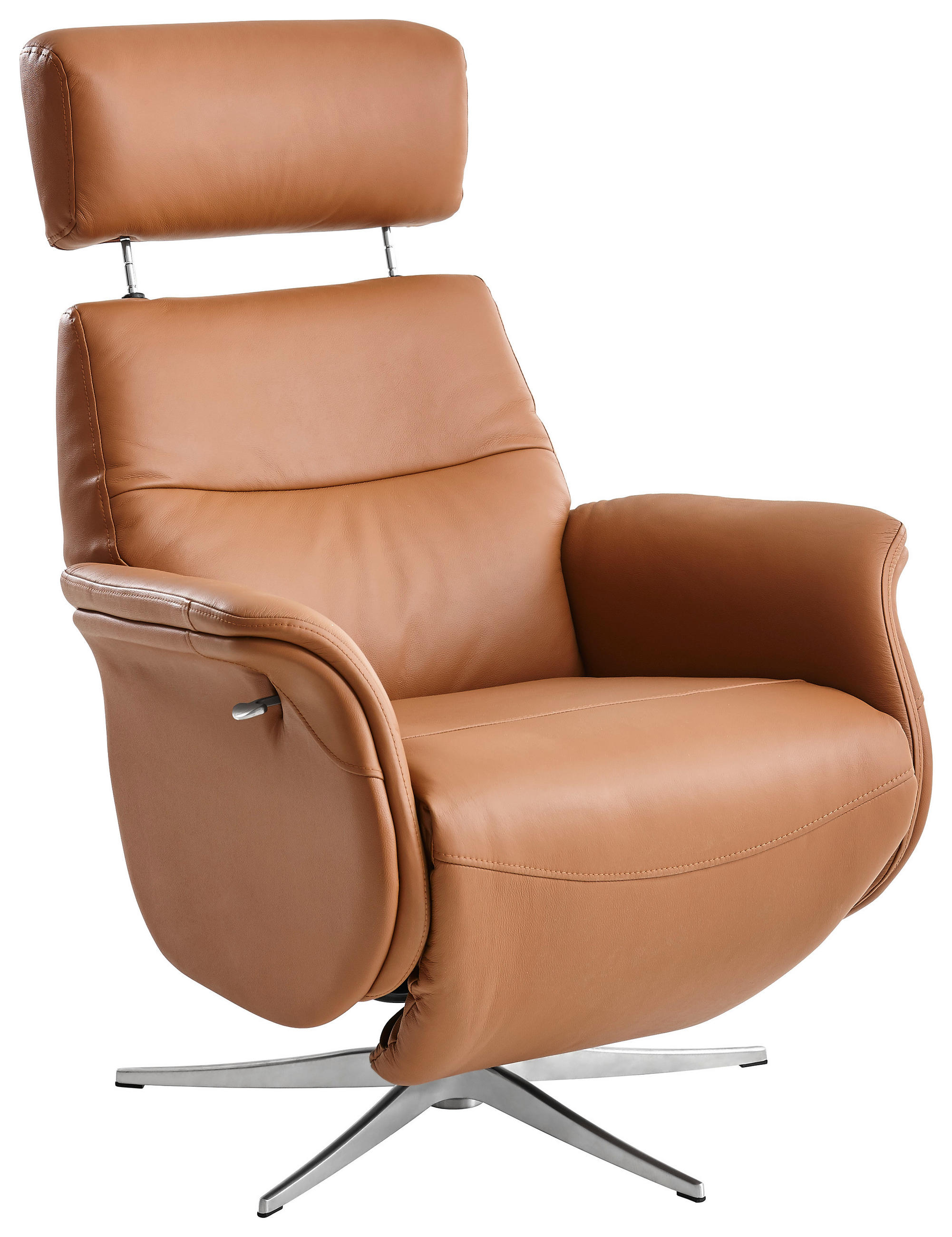 FOTELJA ZA OPUŠTANJE 76,80/78,70-119/82,6-150 cm , svetlobraon  - svetlobraon/srebrna, Dizajnerski, koža/metal (76,80/78,70-119/82,6-150cm) - Xora